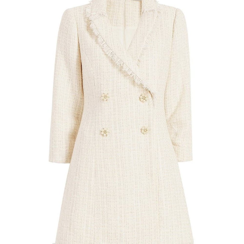 Emerson Tailored Tweed Mini Dress - Ivory, Size 4 (Ret. $268)